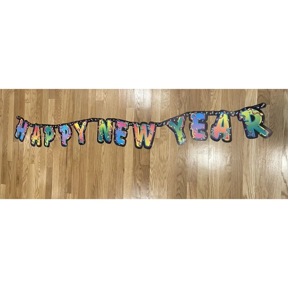 Vintage Beistle Happy New Year Hinged Paper Banner Sign Decoration Streamer 1998